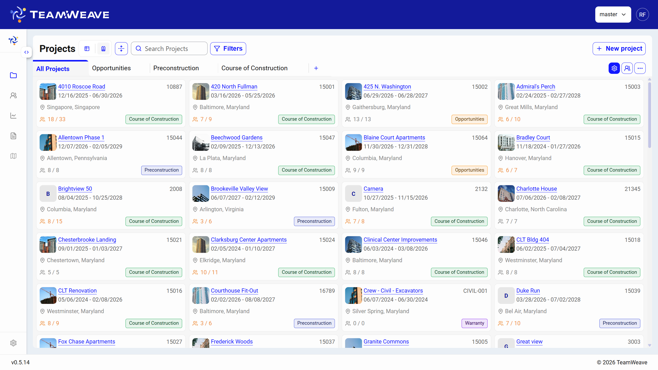 TeamWeave card view — roster of resources and assignments.