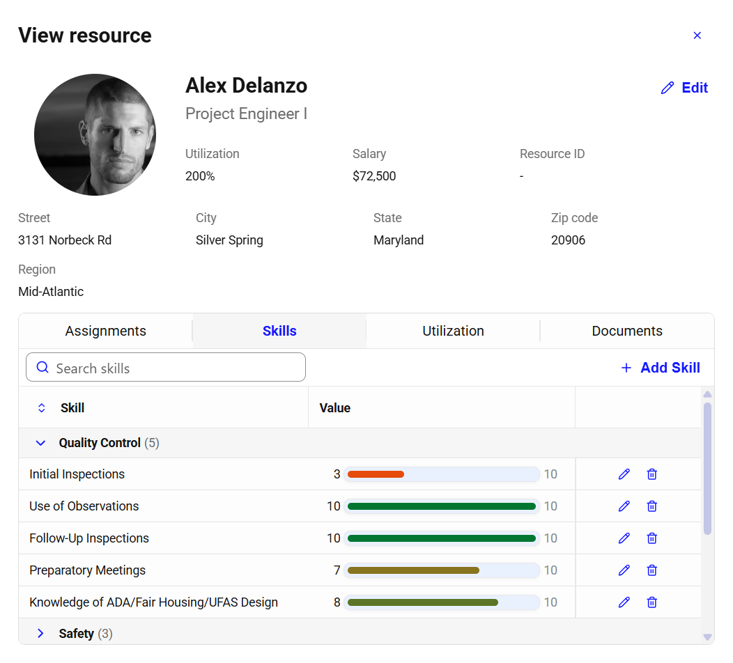TeamWeave skills modal — competency tracking.