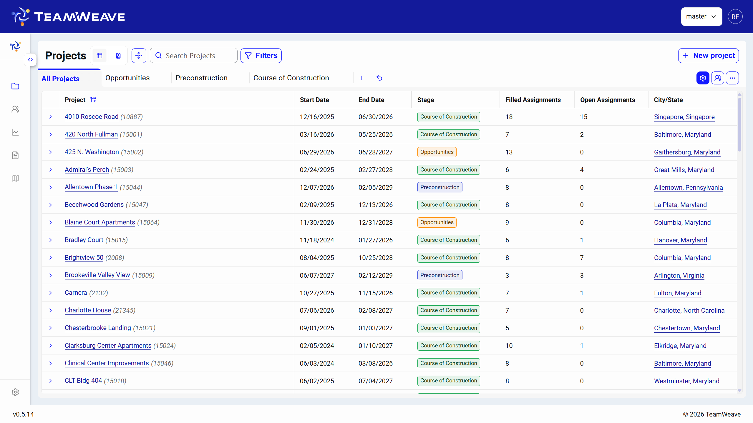 TeamWeave table view — tabular resource and project data.